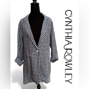 CYNTHIA ROWLEY Linen Checkered Blazer
